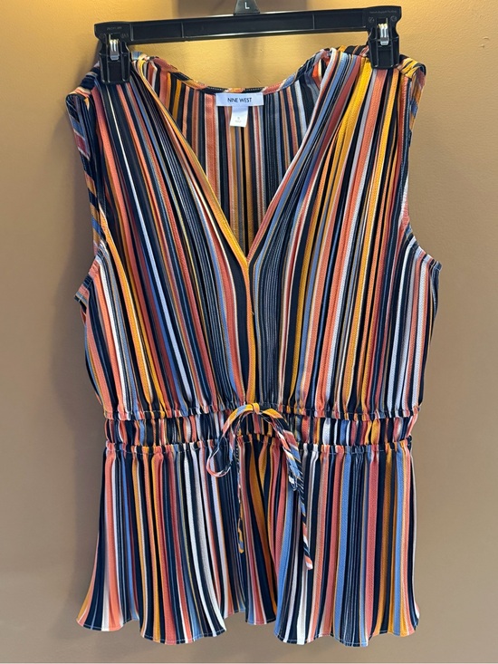 Nine West Tops - Nine West Striped Sleeveless Peplum Top - Orange, Black & White NWOT